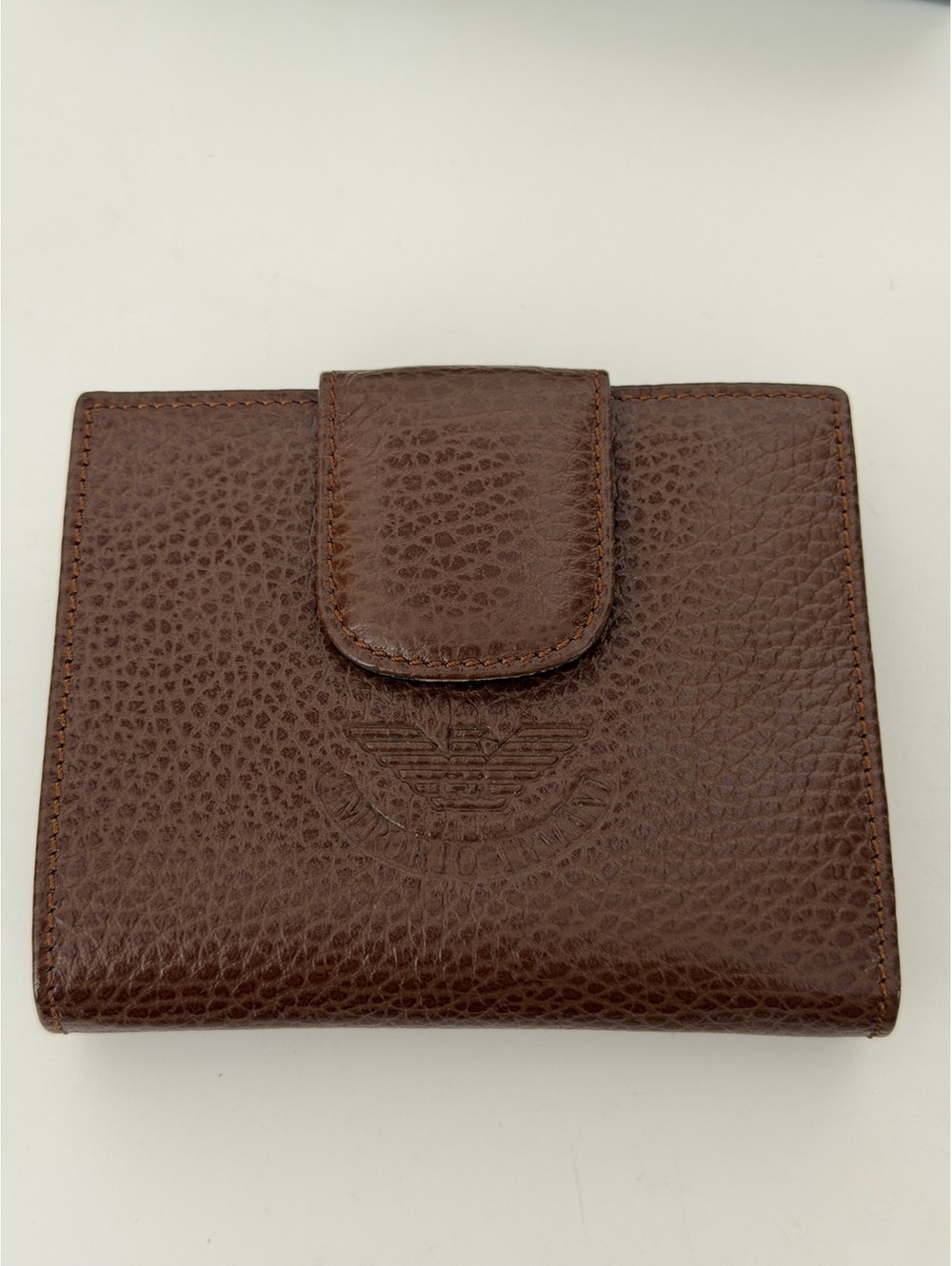 Vintage Giorgio Armani Emporio Armani Brown Leather Kiss Lock Wallet Made Italy